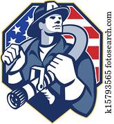 American Fireman Fire-fighter Fire Hose Retro American Fireman Fire-fighter Fire Hose Retro