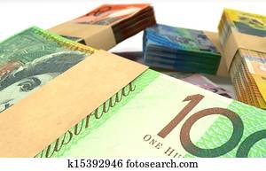 Australian Dollar Notes Bundles Stack Extreme Closeup Australian Dollar Notes Bundles Stack Extreme Closeup