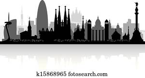 barcelona, spanien, stadt skyline, silhouette barcelona, spanien, stadt skyline, silhouette