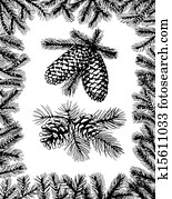 Barnches with pine cones and fir frame