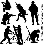 bewaffnet, soldat, silhouette bewaffnet, soldat, silhouette