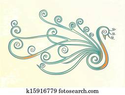 Bird , peacock in swirls Bird , peacock in swirls