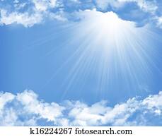 Blue sky with clouds and sun