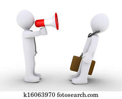 Boss is shouting to employee with a bullhorn Boss is shouting to employee with a bullhorn