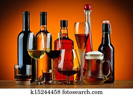 Bottles and glasses of alcohol drinks Bottles and glasses of alcohol drinks