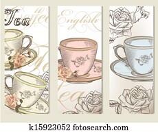 Brochure vector set with vintage cups of tea Brochure vector set with vintage cups of tea