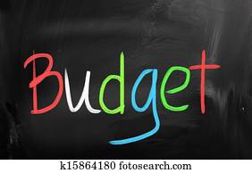 budget, handwritten, hos, kridt, på, en, sort vægtavle