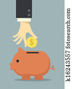 business hand saving money in piggy