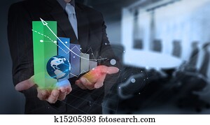 businessman hand working with new modern computer and business strategy as concept