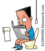Businessman reading a newspaper in the toilet Businessman reading a newspaper in the toilet