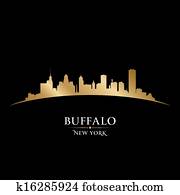 büffel, new york city skyline, silhouette, schwarzer hintergrund büffel, new york city skyline, silhouette, schwarzer hintergrund