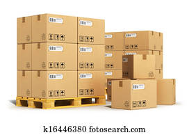 cajas de cartón, en, envío, paletas