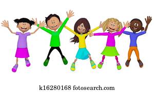 camarades classe, amis, heureux, enfants