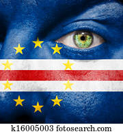 Cape Verdean flag painted on a man's face