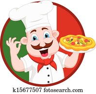 Cartoon Chef Character With Pizza Cartoon Chef Character With Pizza