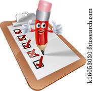 Cartoon Pencil Man and Survey Clipboard Cartoon Pencil Man and Survey Clipboard