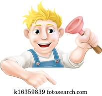Cartoon plunger man pointing down Cartoon plunger man pointing down
