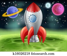 Cartoon Space Rocket on Alien Planet Cartoon Space Rocket on Alien Planet