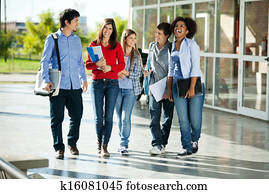 Cheerful Students Walking On Campus