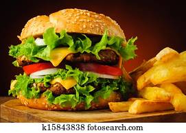 Cheeseburger and french fries Cheeseburger and french fries