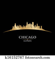 Chicago Illinois city skyline silhouette black background Chicago Illinois city skyline silhouette black background