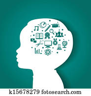 Child head with education icons Child head with education icons