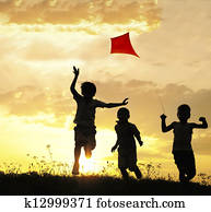 Children running with kite Children running with kite