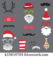 Christmas Retro Party set - Glasses, hats, lips, mustaches, masks - for design, photo booth in vector Christmas Retro Party set - Glasses, hats, lips, mustaches, masks - for design, photo booth in vector