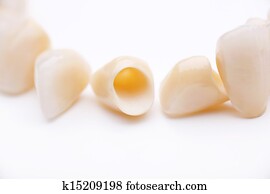 Close-up of several prosthetic teeth