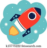 Colorful cartoon Rocket in space isolated on white Colorful cartoon Rocket in space isolated on white