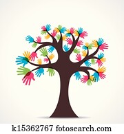 colorido, mano, árbol