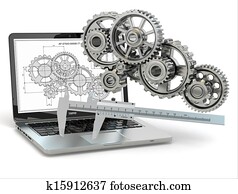 Computer-design, engineering., laptop, engrenagem, trammel, e, draft.