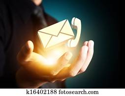 contactar-nos, símbolo, em, negócio, mão