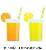 Cooling cartoon tonic beverages cold refreshing drinks of orange and lemon soda juice Cooling cartoon tonic beverages cold refreshing drinks of orange and lemon soda juice