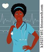 doktor, oder, krankenschwester, mit, a, herz, monito