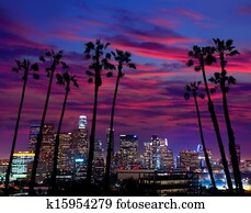 Downtown LA night Los Angeles sunset skyline California Downtown LA night Los Angeles sunset skyline California