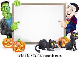 Dracula and Frankenstein Halloween Sign Dracula and Frankenstein Halloween Sign
