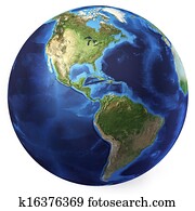 Earth globe, realistic 3 D rendering. Americas North and south view. On white background. Earth globe, realistic 3 D rendering. Americas North and south view. On white background.