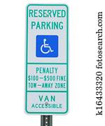 een, nieuw, stijl, gereserveerd parkeren, bestelbus, drempelvrij, parkerende gehandicapte, meldingsbord, geïsoleerde, op wit