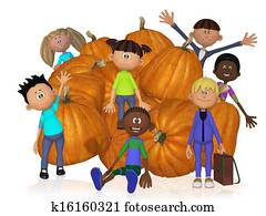 enfants, à, potirons