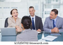 equipo negocio, entrevistar, joven, solicitante