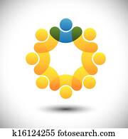 extracto, iconos, de, empleados, equipo, y, director, en, círculo, -, concepto, vector., esto, icono, gráfico, lata, también, representar, concepto, de, líder, y, liderazgo, supervisor, y, personal, comunidad, miembros, y, líder, etc