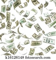 Falling money, hundred dollar bills