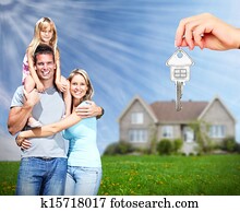 familia feliz, cerca, nuevo, home.