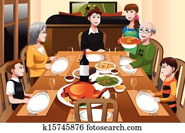 familie, har, en, middag taksigelse