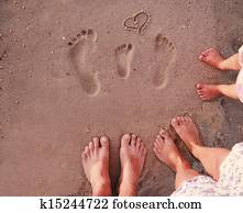Family footprints in the sand