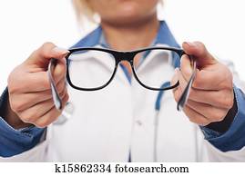 femininas, optometrist, dar, novos óculos