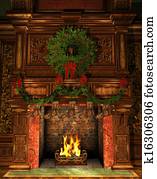 Fireplace decorated for Christmas Fireplace decorated for Christmas