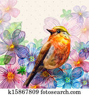 Floral retro card watercolor Floral retro card watercolor
