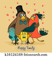 fugler, glad familie